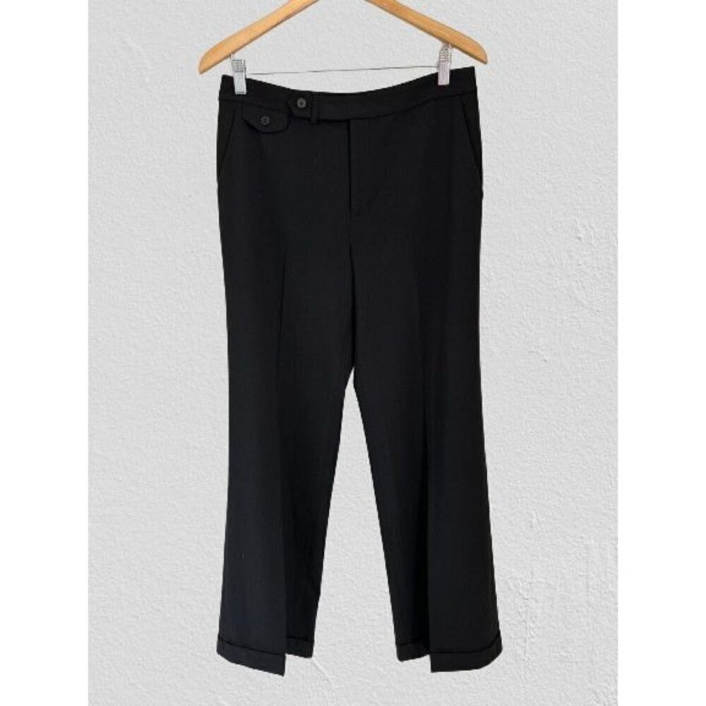Ralph Lauren Wool Trousers Black Pants Strait Cut Cuffs Front Pockets Size 8